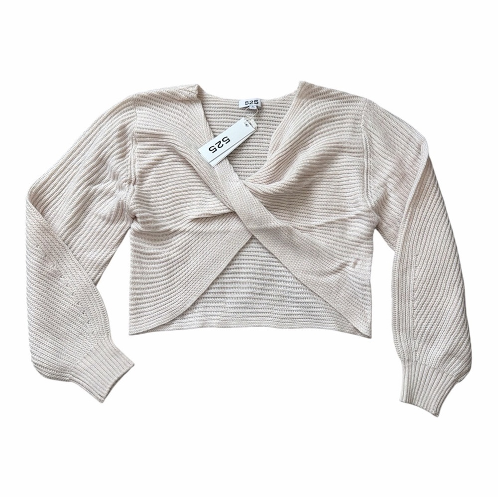525 America Cream Ribbed Knit Women Top Small